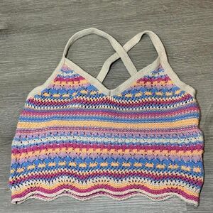 Boho Y2K style Crochet festival crop top tank with adjustable straps. Size XS